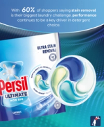 Persil Ultimate Non Bio capsules with four-chamber design, promoting ultra stain removal for sensitive skin.