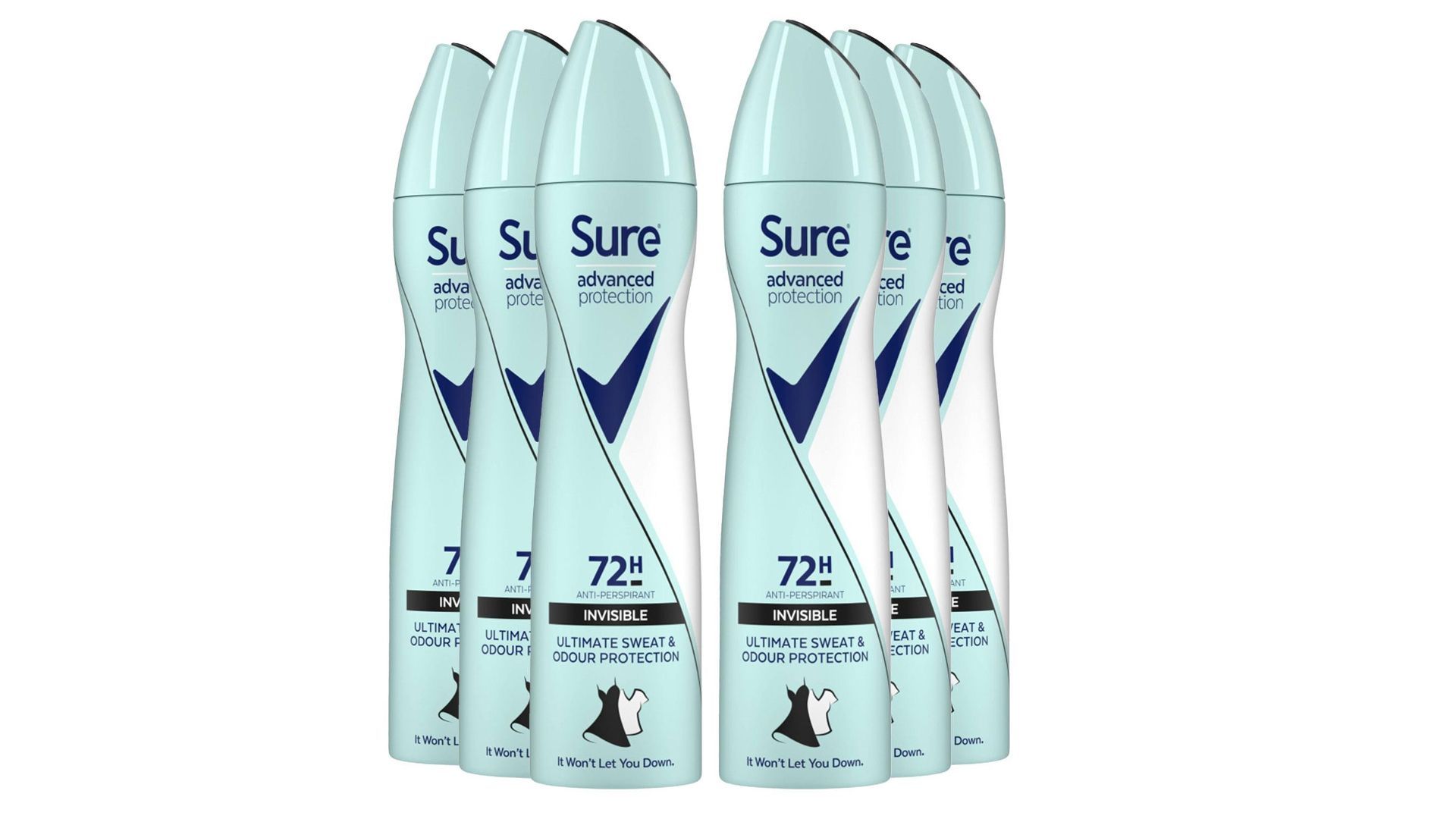 Picture of six 72-hour protection deodorant cans