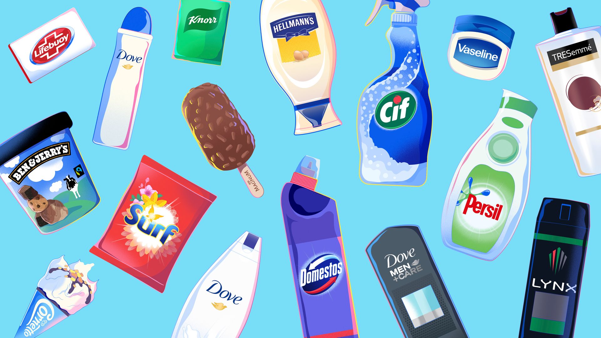 Unilever products on a blue background