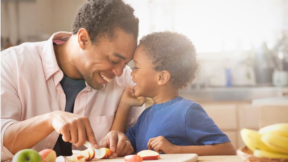 Father and son eating