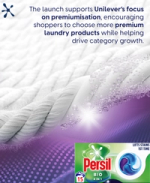 Persil launch graphic showcasing new four-chamber capsule range powered by Nano-Power and Nano-Sense technologies.