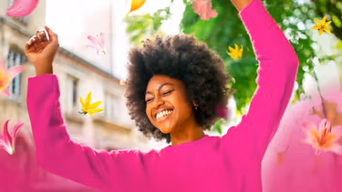 Woman smiling in pink