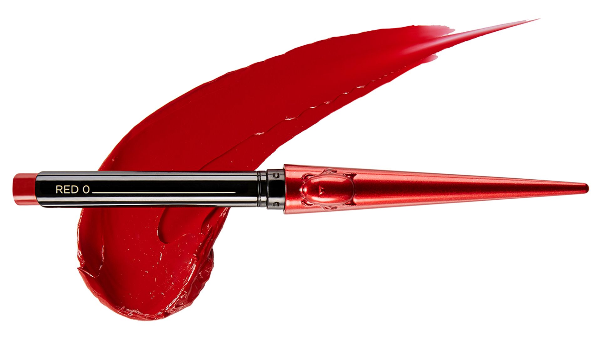 Advertising image showing the Hourglass Red 0 lipstick.