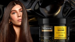 TRESemmé Lamellar Shine hair mask with model showcasing smooth, glossy hair.