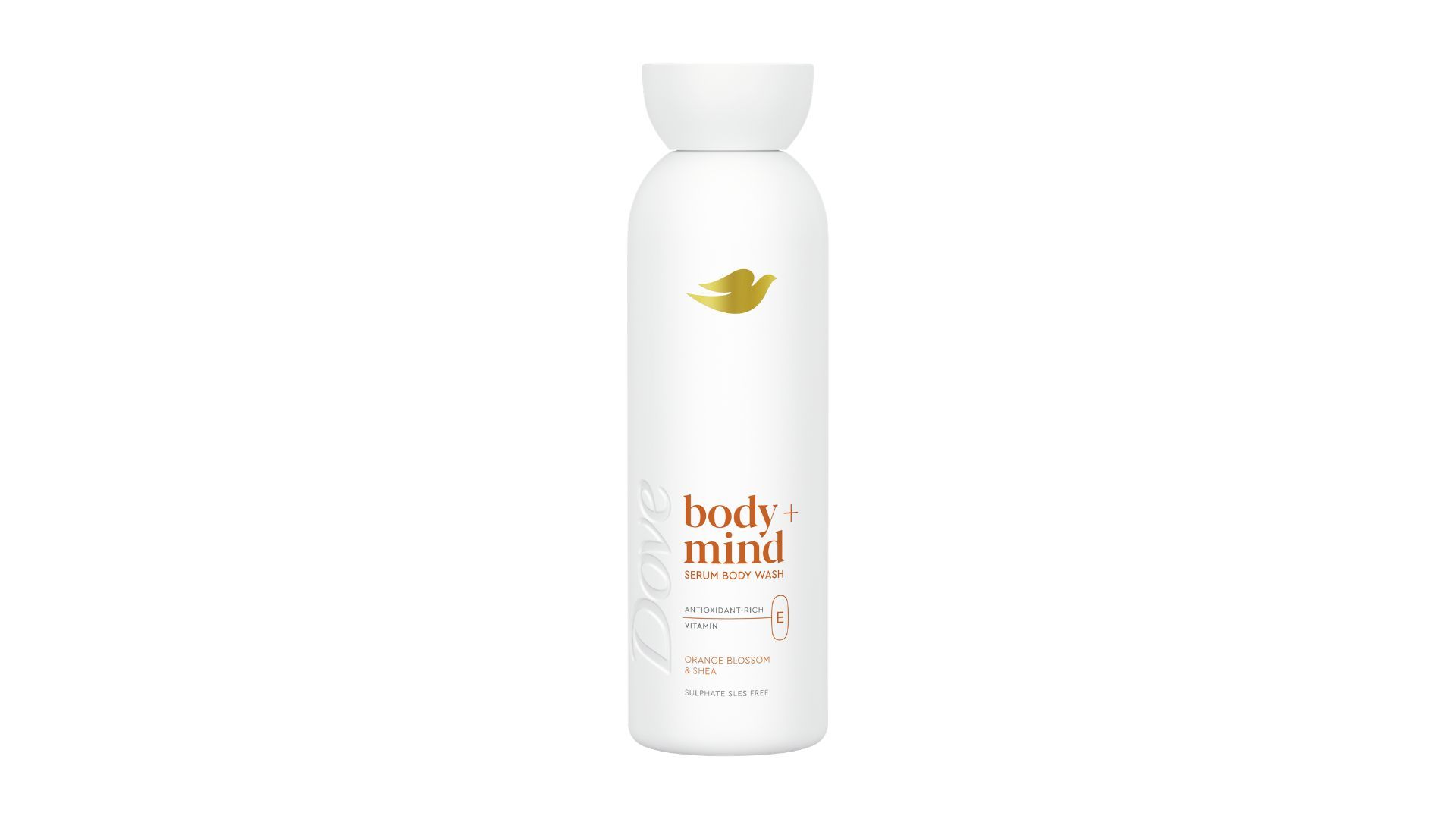 Dove Body + Mind orange blossom and shea serum body wash bottle
