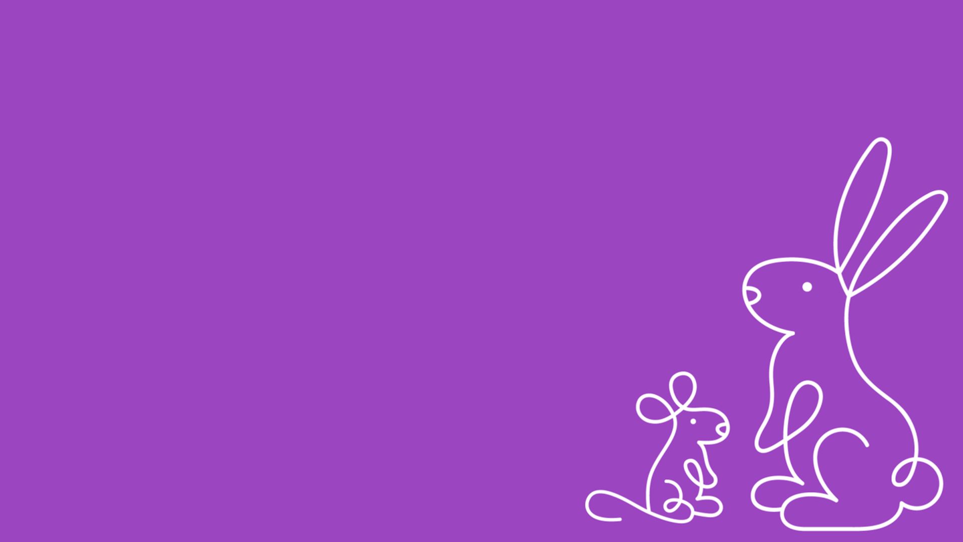 A purple background with a line-drawn rabbit and mouse in white.