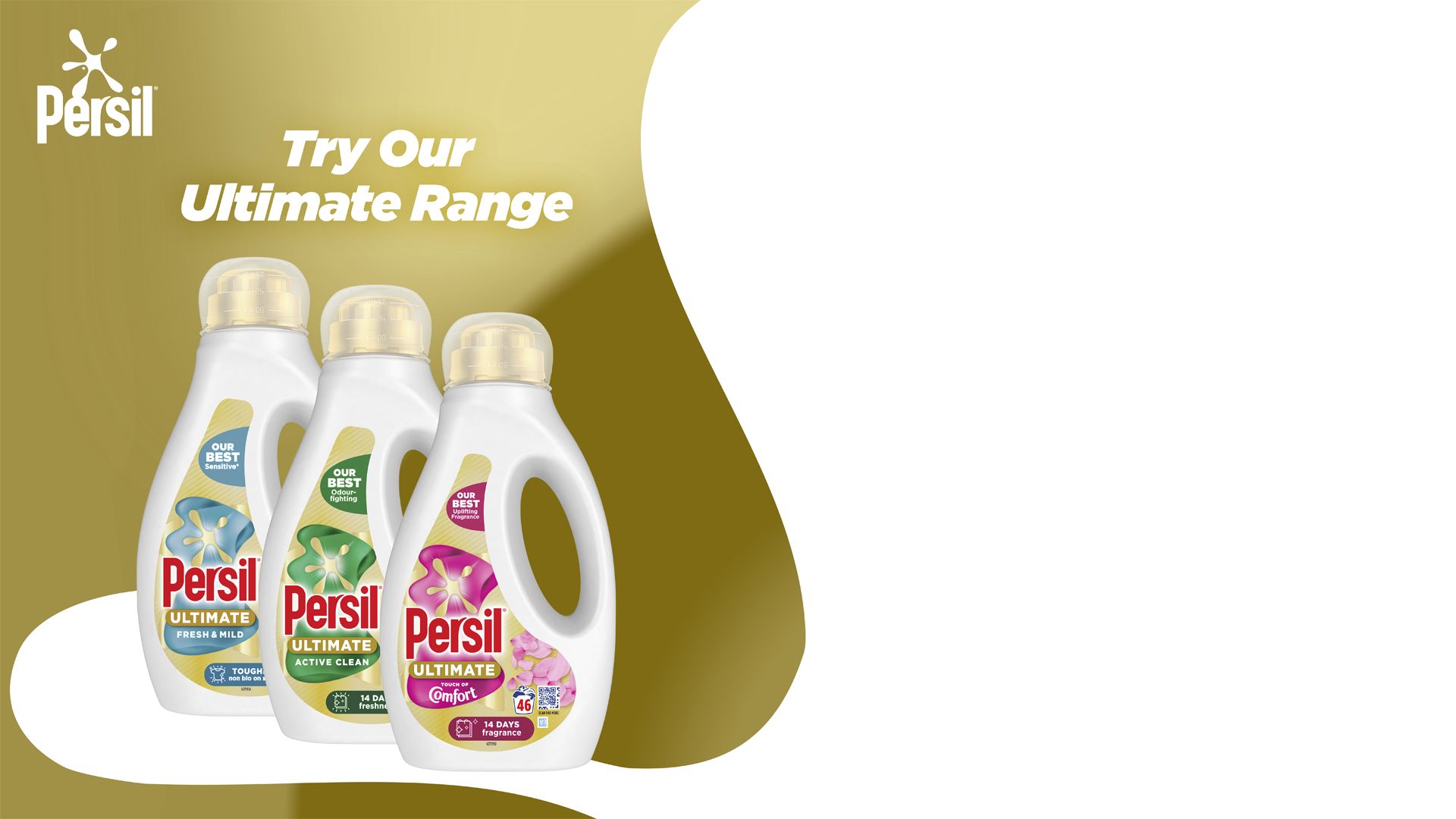 Three bottles from the Persil Ultimate range, with the words “try our ultimate range' displayed.