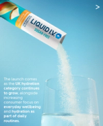 Liquid I.V. Sugar-Free powder pouring into water.